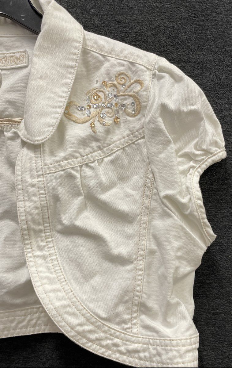 Limited Too Girls White Embroidered Rhinestone Cropped Bolero Jacket Size 20