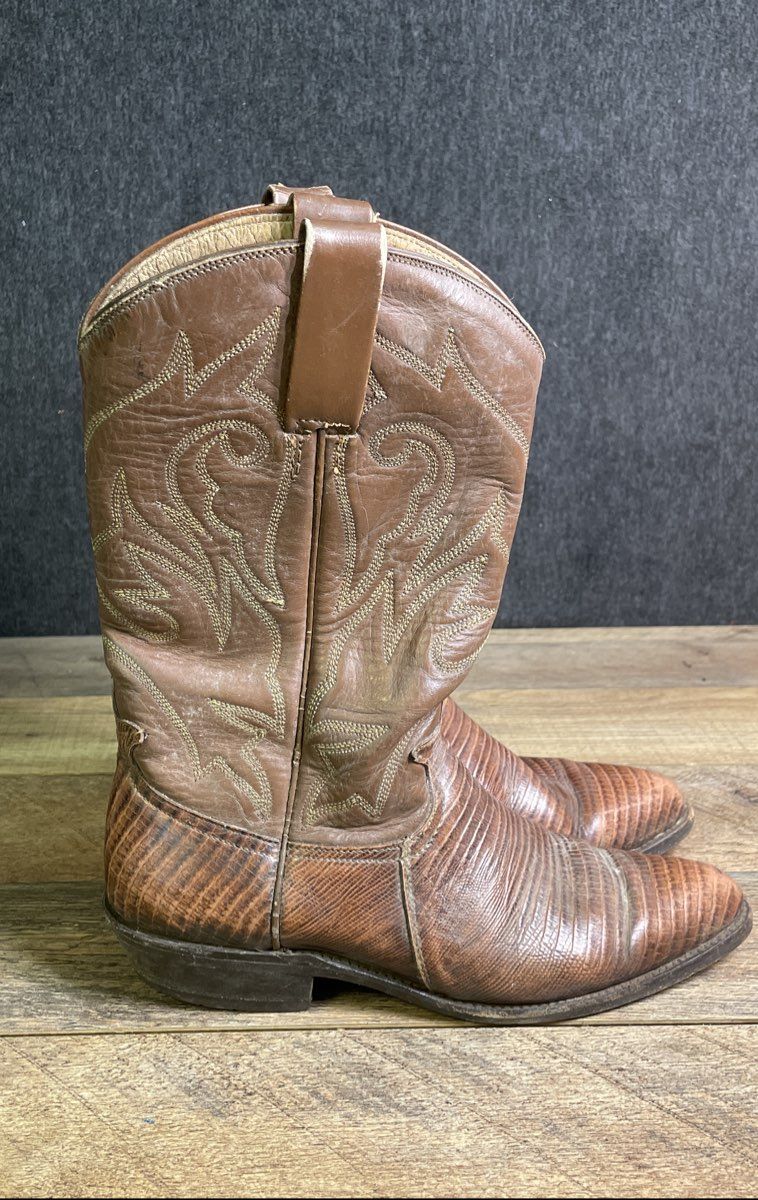 Go West Women's Brown Leather Lizard Print Western Cowboy Boots Size 37