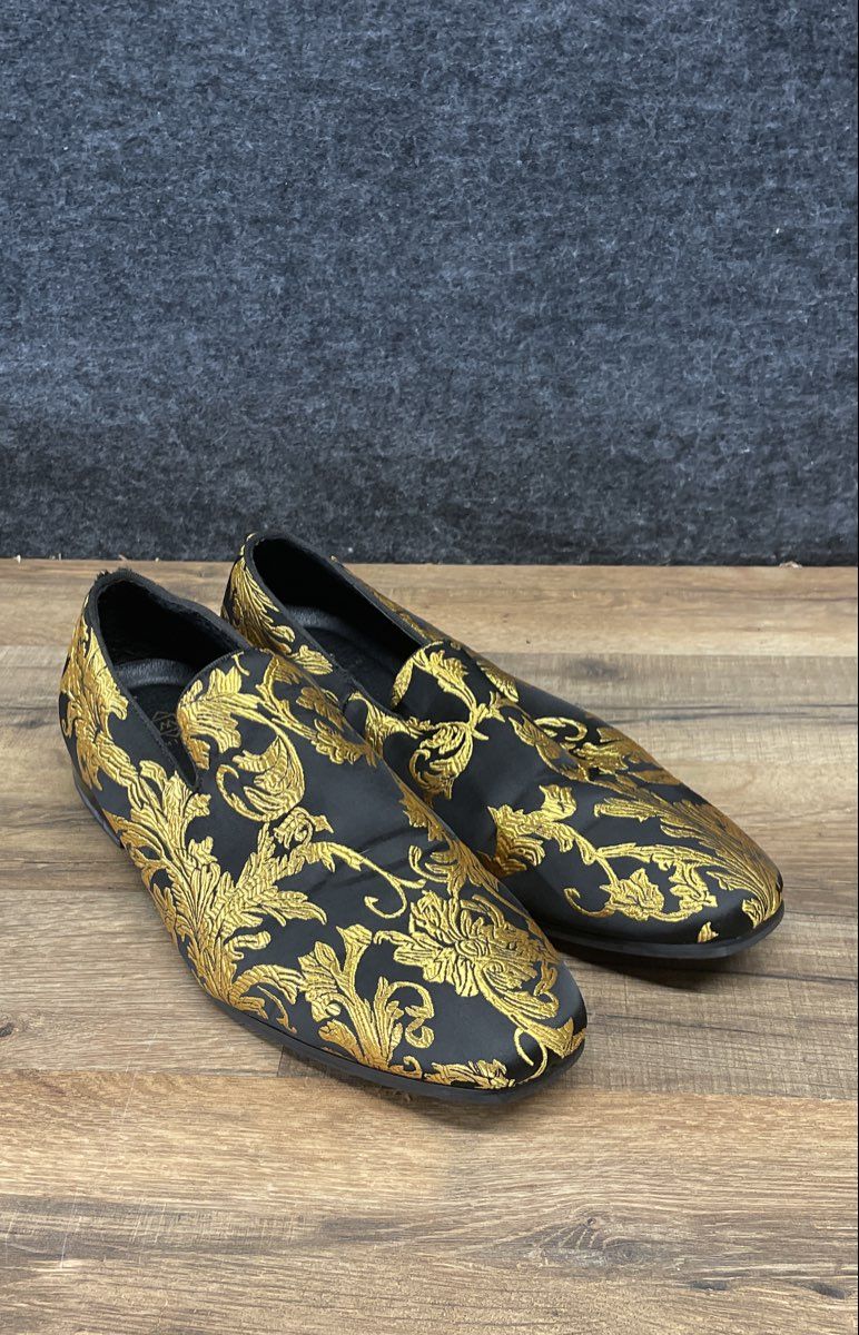 La Milano Versailles Gold Black Brocade Men's Loafers Size 9