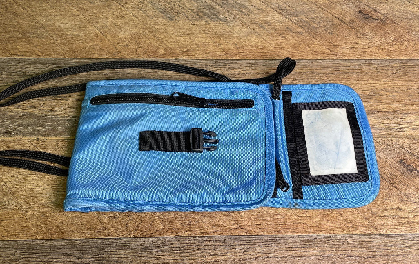 L.L. Bean Blue Travel Passport Organizer Neck Wallet Pouch with Strap