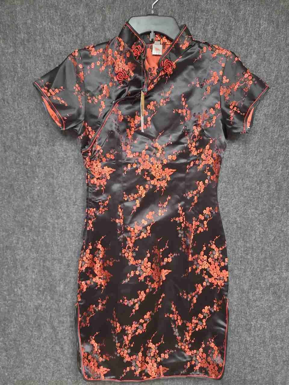 7Fairy Women's Black Red Floral Satin Cheongsam Qipao Dress NWT Sz 2