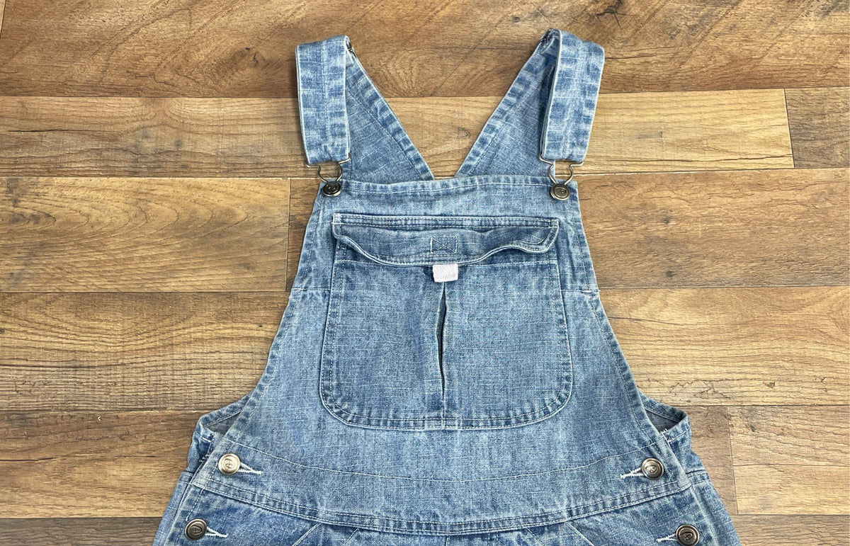 Disney Women's Denim Cargo Shortalls Overalls Light Wash Mickey Hardware Sz S