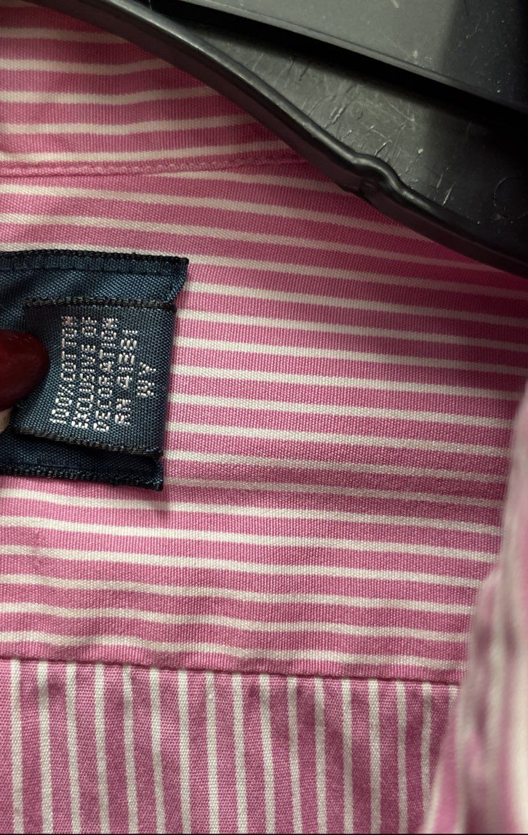 Ralph Lauren Men's Pink White Striped Long Sleeve Cotton Button Down Shirt 16.5