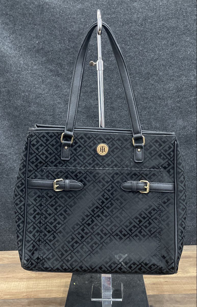 Tommy Hilfiger Black Monogram Jacquard Tote Bag Gold Hardware