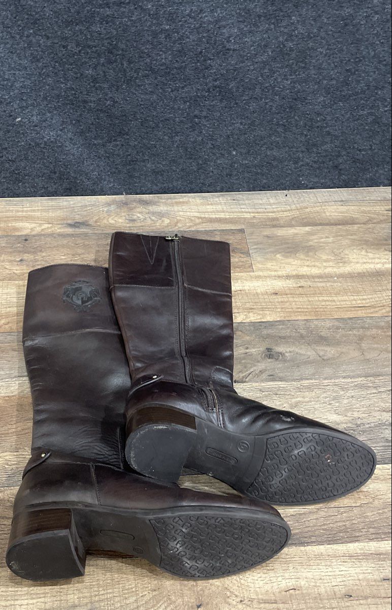 Etienne Aigner E-Costa Brown Leather Knee High Riding Boots Size 6M