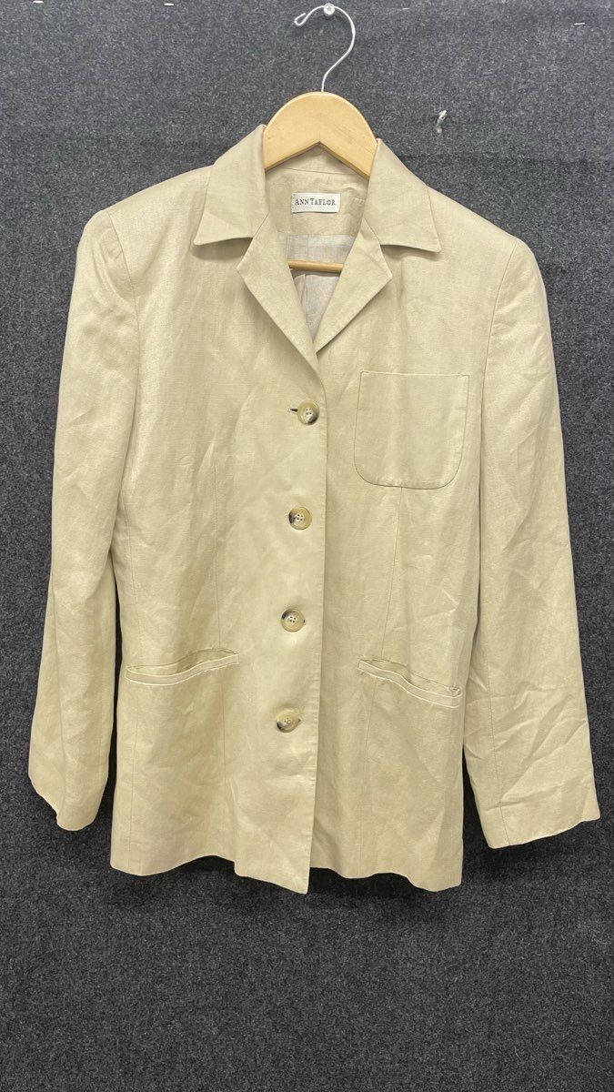 Vintage Ann Taylor Women's Tan Linen 4-Button Blazer Jacket Tailored