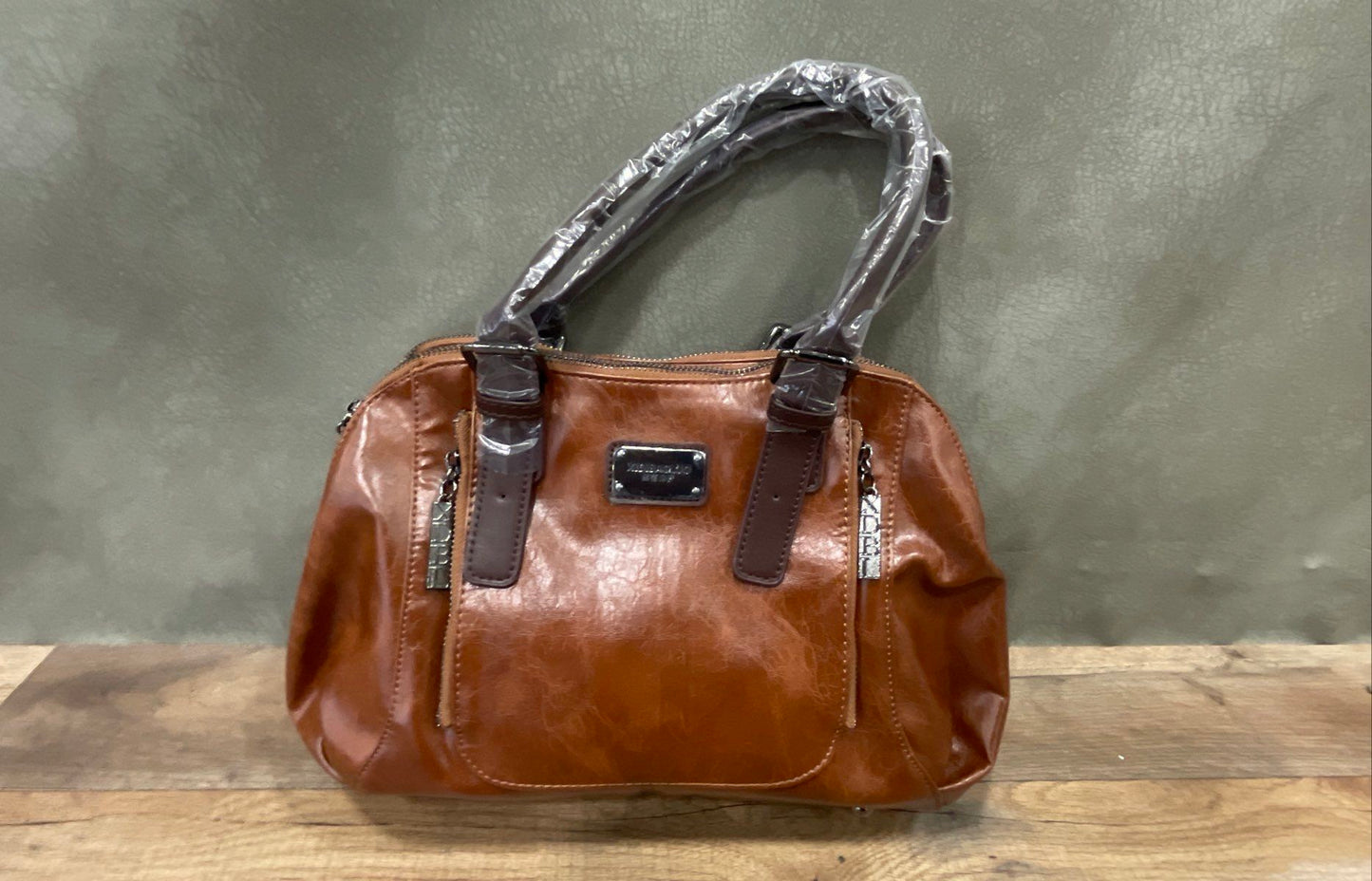 Xidibaoluo Tan Vegan Leather Satchel Shoulder Bag New With Dust Bag