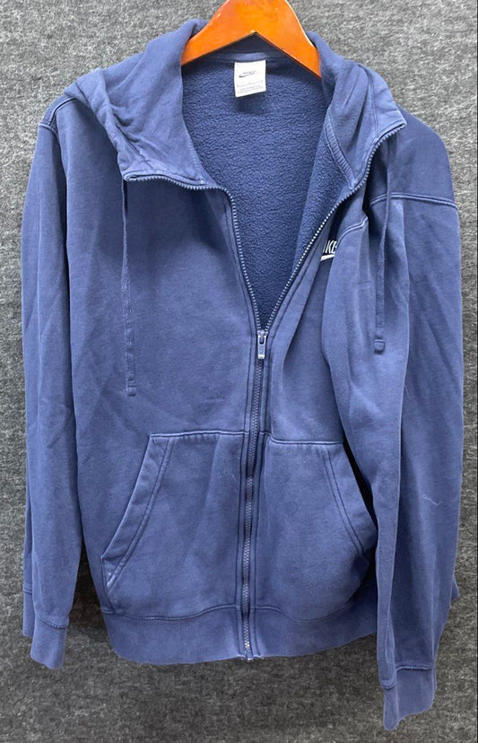 Nike Men's Navy Blue Full Zip Hoodie Fleece Lined Logo Sweatshirt Size M