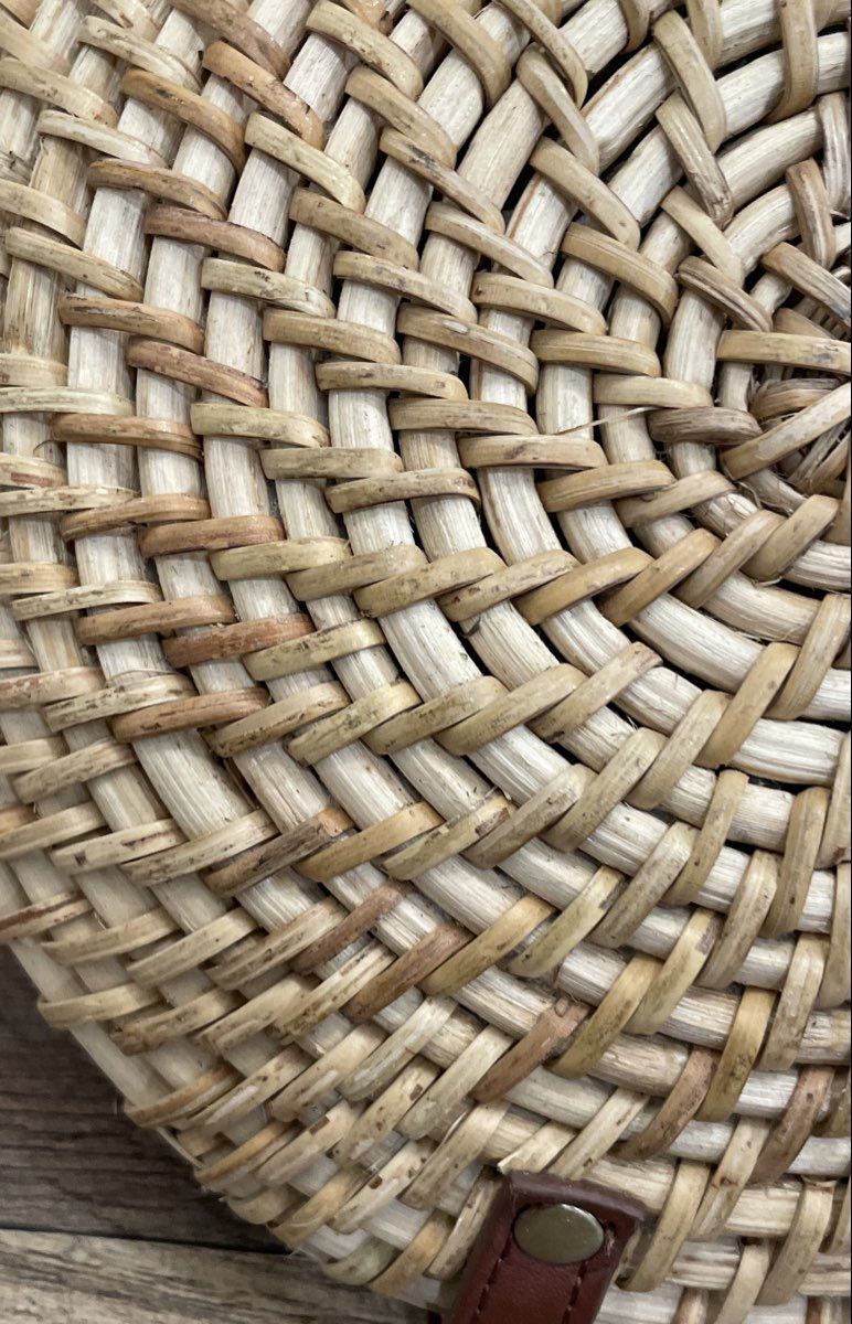 J.Crew Tan Natural Rattan Round Canteen Crossbody Bag Striped Lining NWT