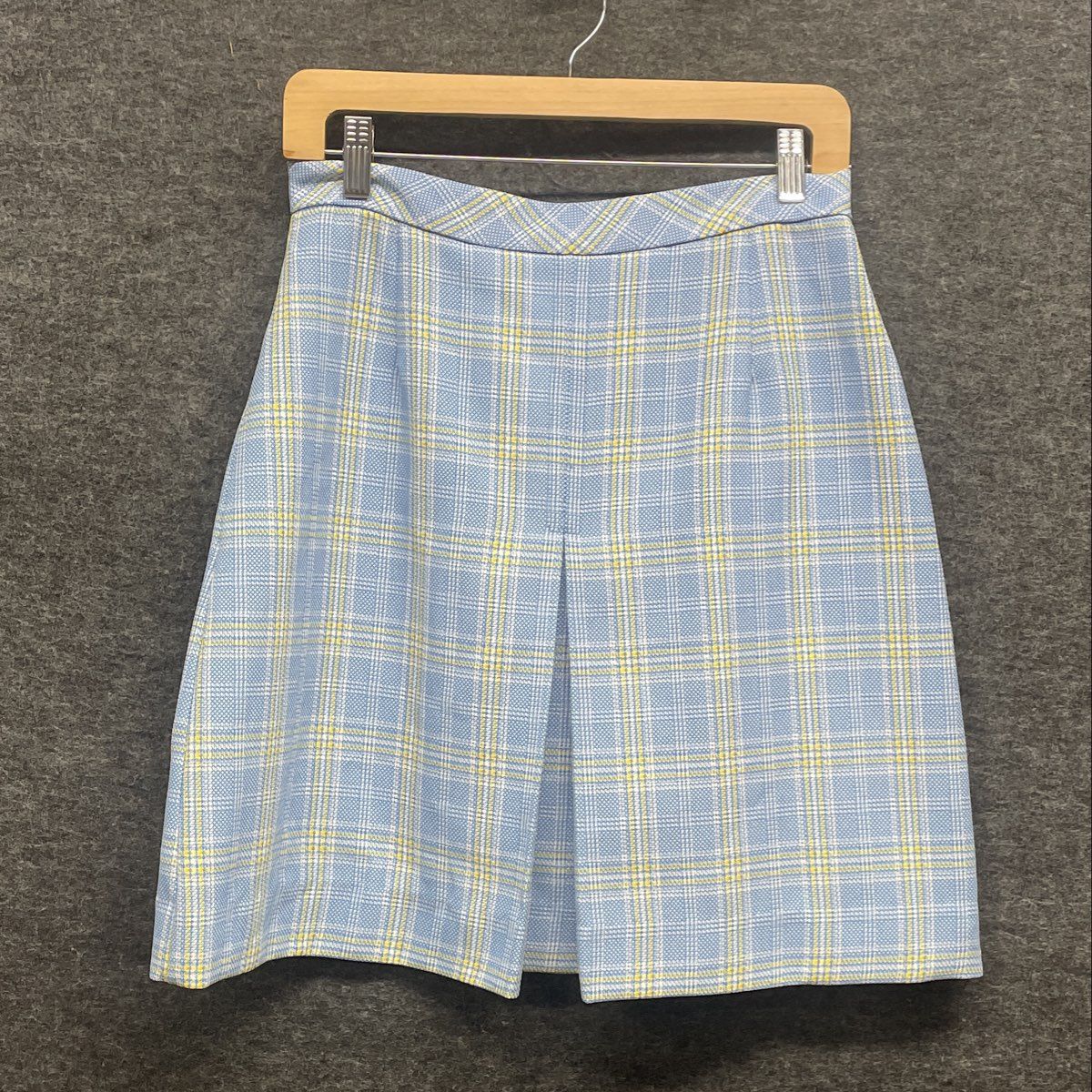 Vintage 70s Sears JR Bazaar Women's Blue Yellow Plaid Pleated Mini Skirt Size 13