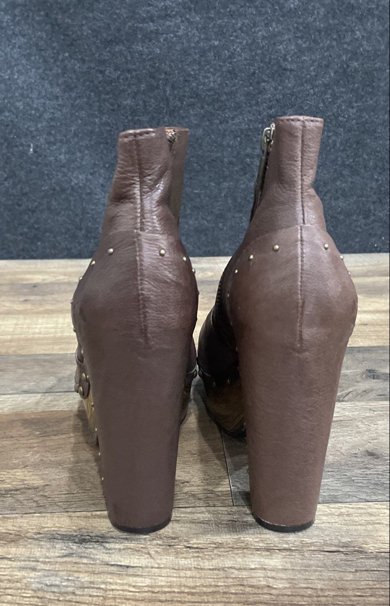 Lucky Brand Brown Leather Studded Platform Clog Ankle Boots Women's Size 7
