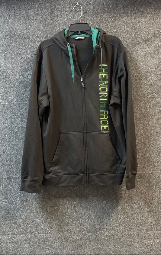 The North Face Men's Full Zip Fleece Hoodie Black Green Vertical Logo Size XL