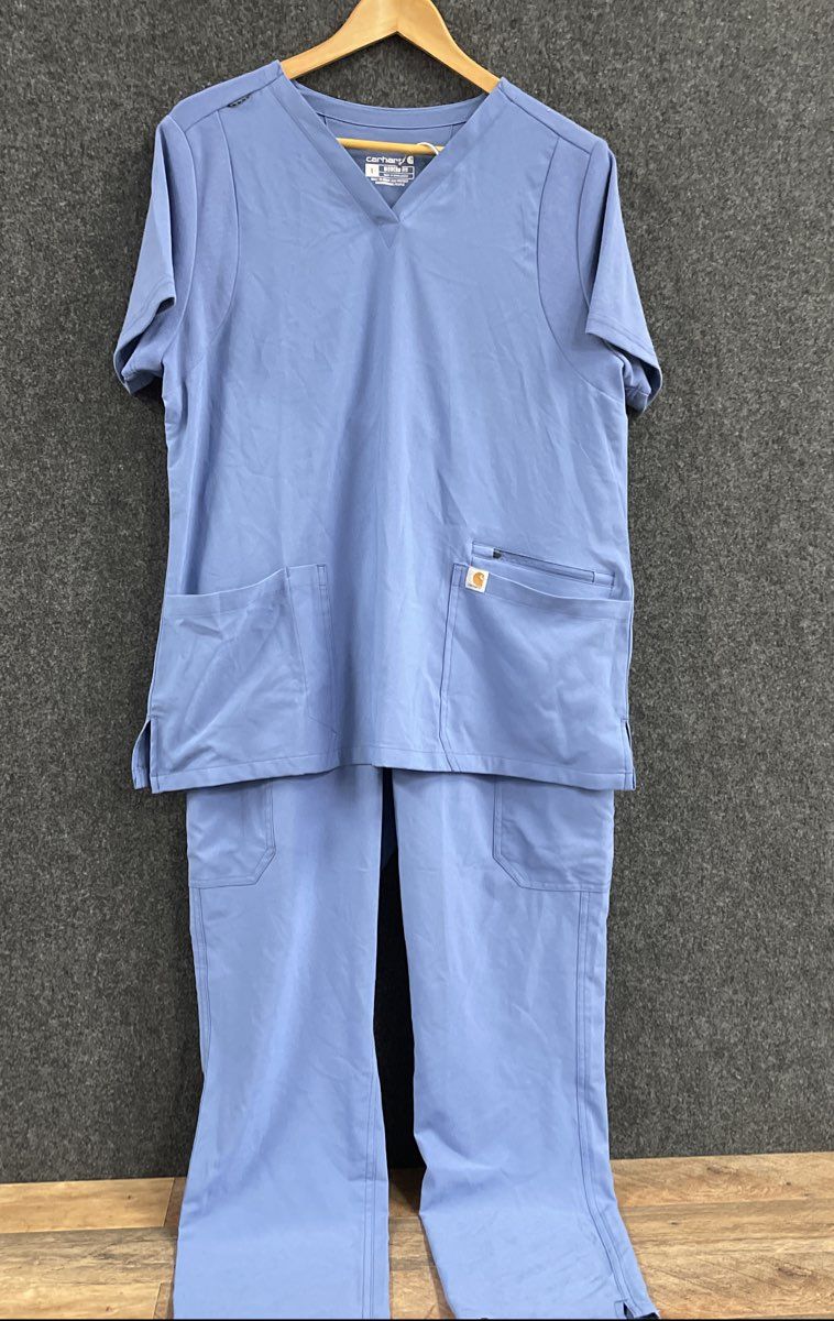 Carhartt Women's Scrub Set Blue Force Modern Fit V-Neck Cargo Pants Sz L