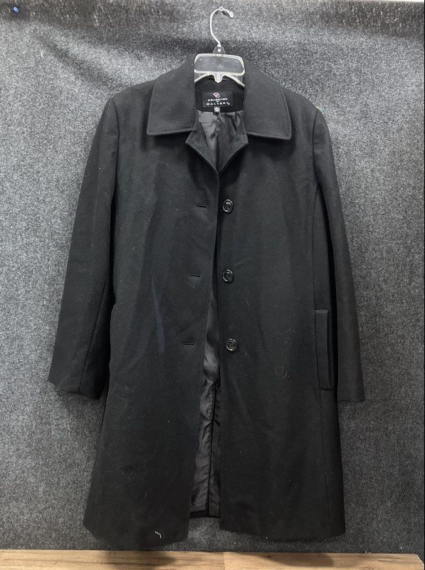 Collection by Gallery Women's Black Single Breasted Overcoat Walking Coat Sz L