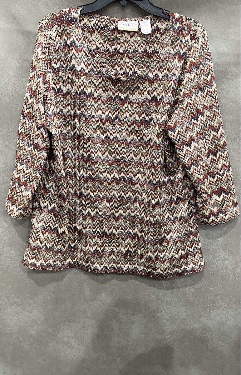Alfred Dunner Women's Multicolor Zig Zag Chevron Knit Top Sweater Sz 1X