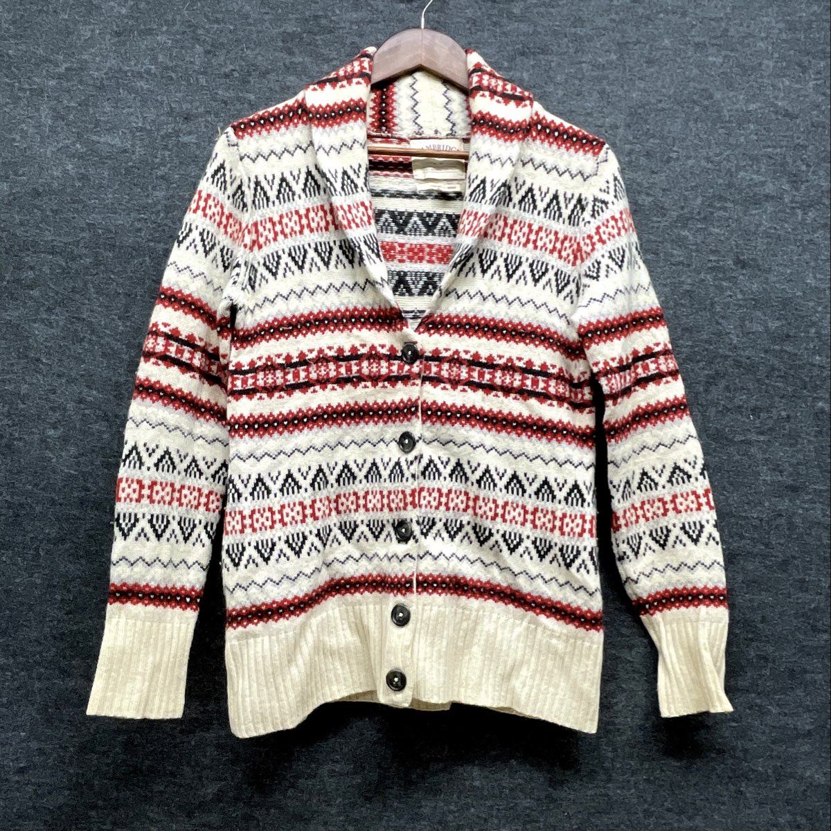 Cambridge Dry Goods Women's Cardigan Cream Fair Isle Shawl Collar Lambswool S