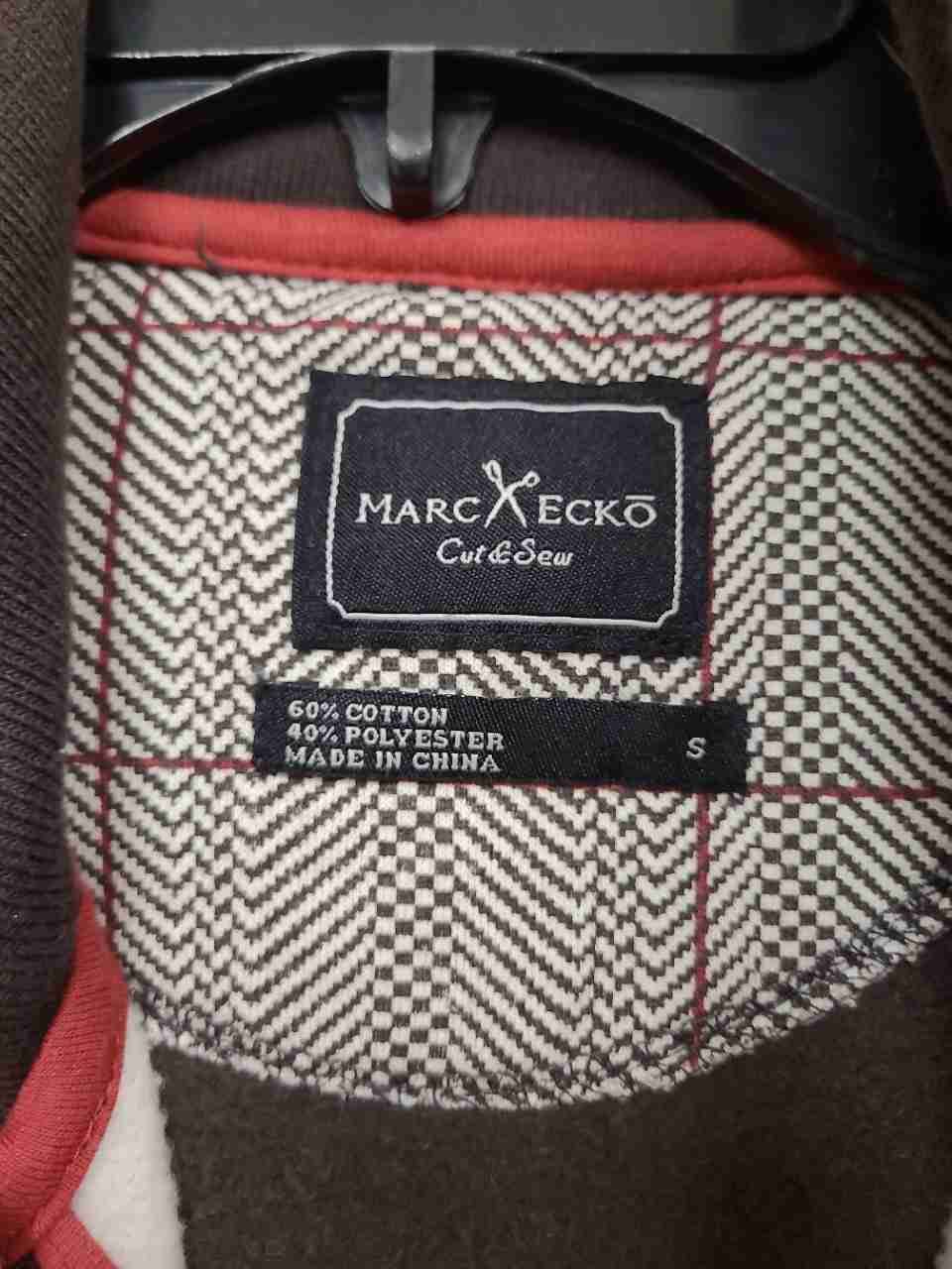 Marc Ecko Cut & Sew Men's Brown Herringbone Check Full Zip Track Jacket Sz S