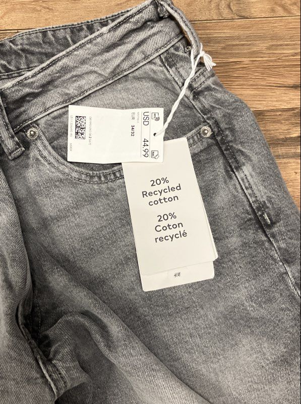 H&M Men's Gray Straight Regular Fit Jeans Faded Wash Denim NWT Size 34x32