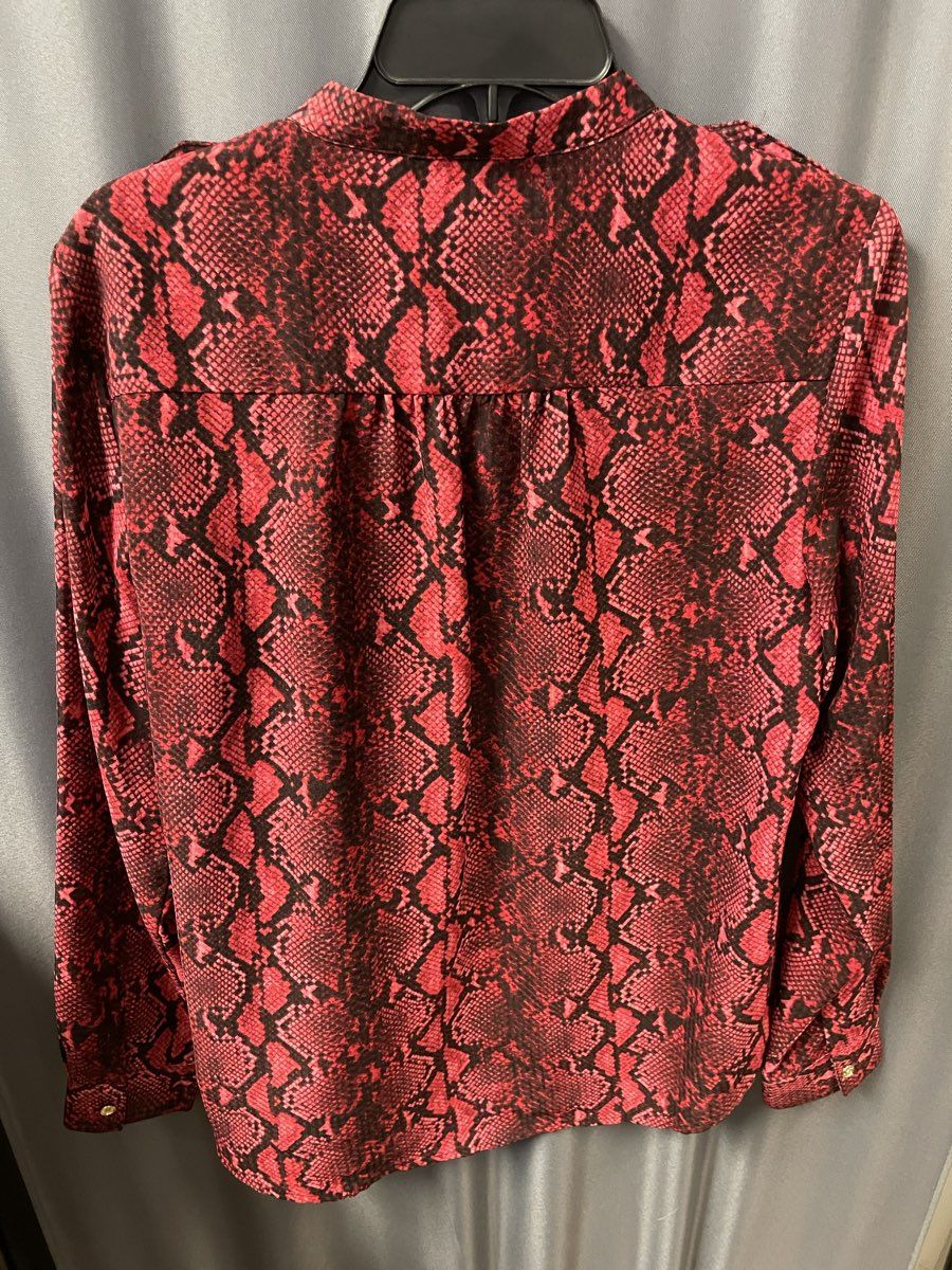 Michael Kors Women's Red Snakeskin Print Long Sleeve Surplice Blouse Size M