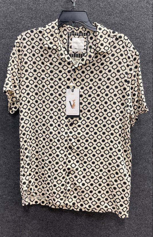 Denim & Flower Men's Short Sleeve Floral Mod Shirt Black Cream Viscose Sz M NWT