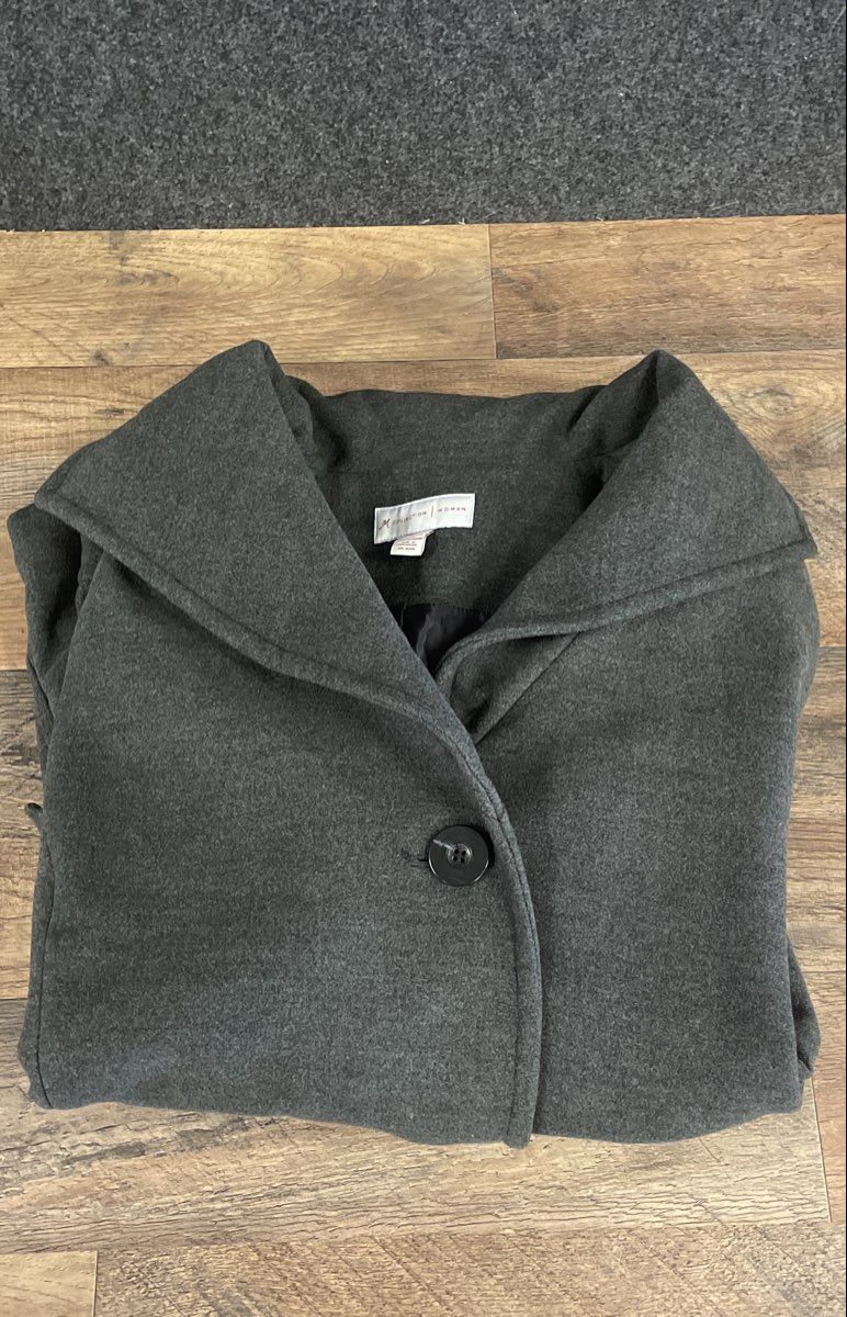 JM Collection Women's Gray Wide Collar Button Front Pea Coat Jacket Sz 3X