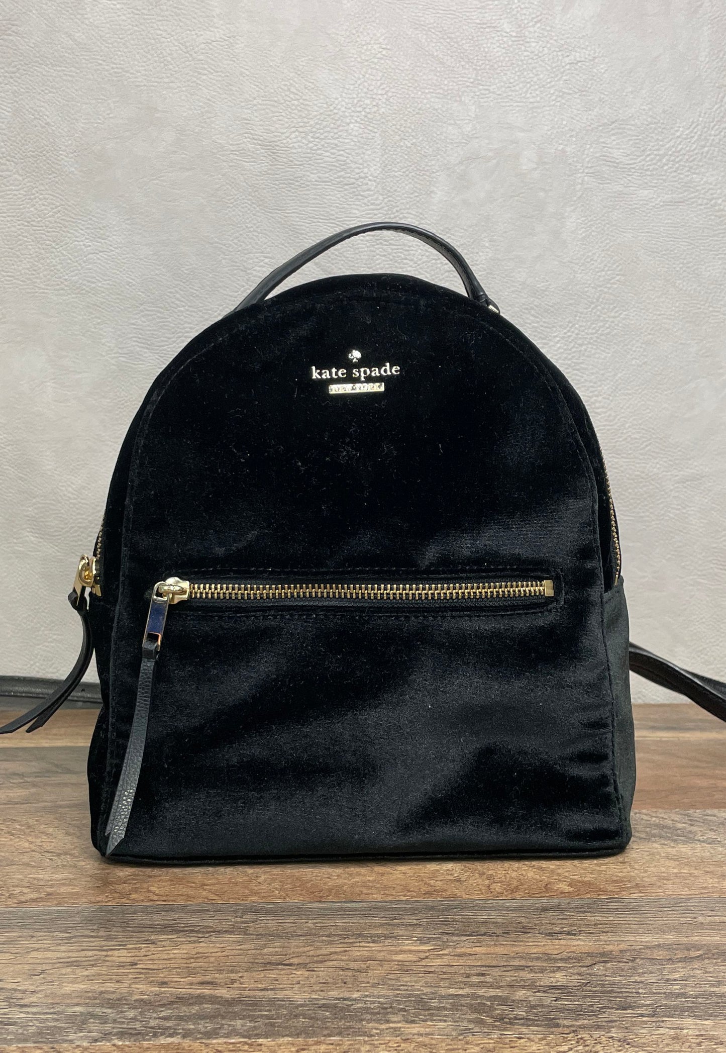 Kate Spade New York Black Dawn Place Velvet Sammi Backpack Gold Hardware