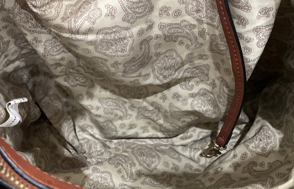 Simply Noelle Brown Olive Green Leather Tote Bag Large Gold Hardware