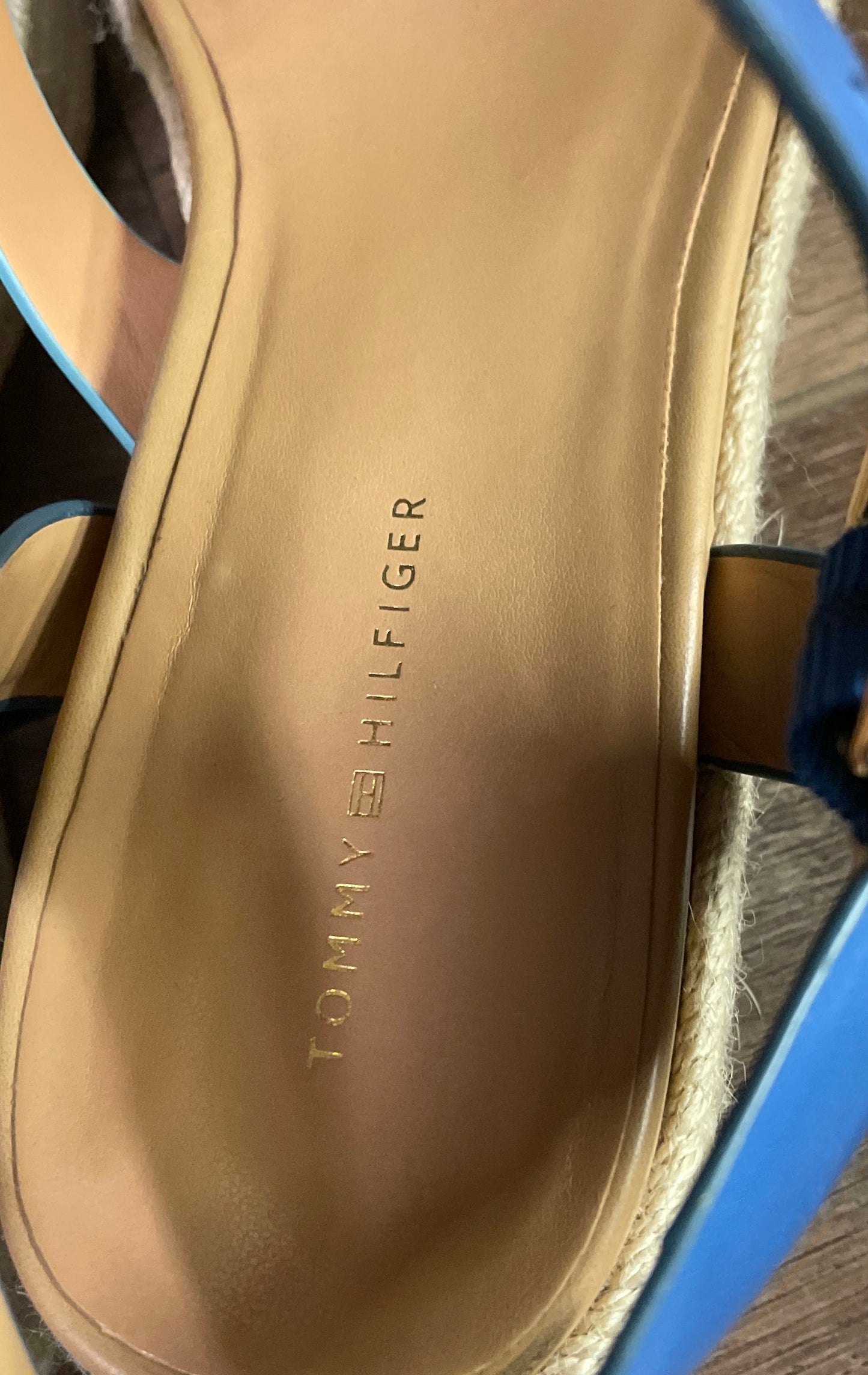 Tommy Hilfiger Blue White Espadrille Platform Wedge Sandals Women's Size 9M