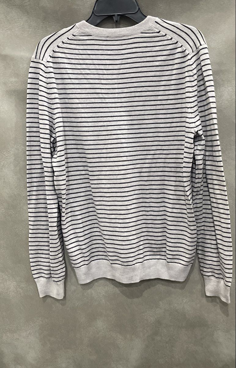 Gap Men's Italian Merino Wool V-Neck Sweater Gray Black Thin Striped Size S
