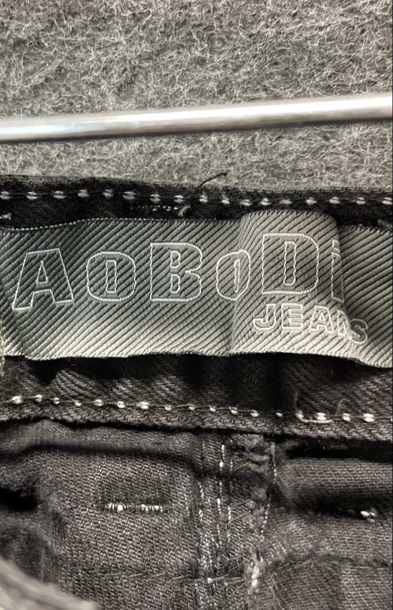 Aobodi Men's Black Denim Jeans White Contrast Stitch Dragon Graphic Pocket Sz 34
