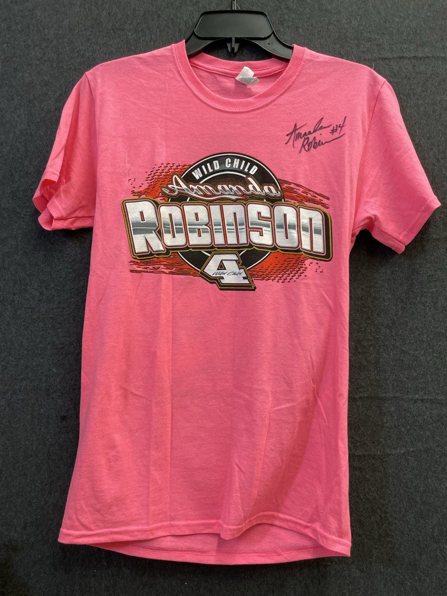 Amanda Robinson Wild Child #4 Signed Autographed Pink Racing Tee T-Shirt