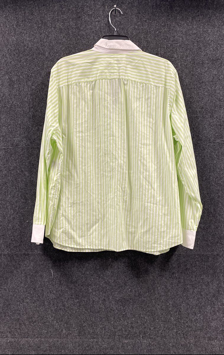 Lauren Ralph Lauren Women's Green White Striped Contrast Collar Cotton Shirt 3X