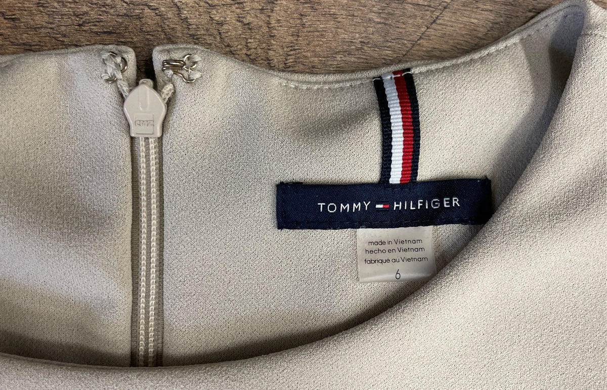 Tommy Hilfiger Women's Sleeveless Striped Sheath Dress Black White Tan Sz 6
