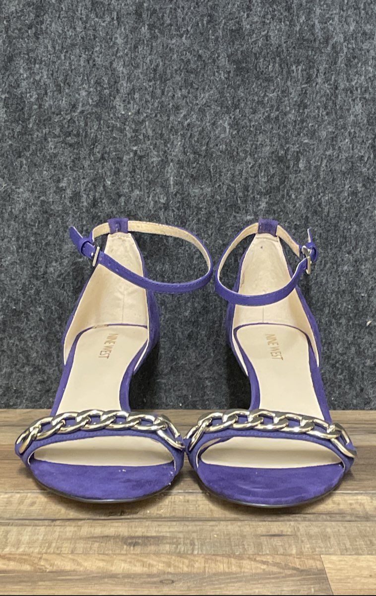 Nine West Lioness Purple Suede Ankle Strap Kitten Heel Sandals Women's Size 8 M