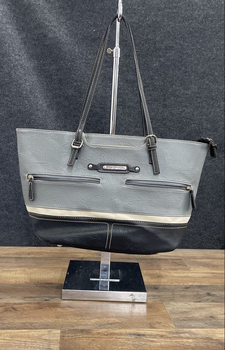 Stone Mountain Grey Black White Tri-Color Multi-Pocket Tote Bag Handbag