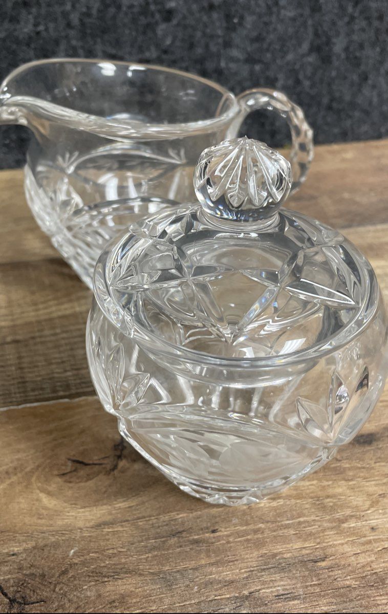 Crystal Glassware 4 Piece Lot Gorham Sugar Creamer Mikasa Vase Bowl Vintage