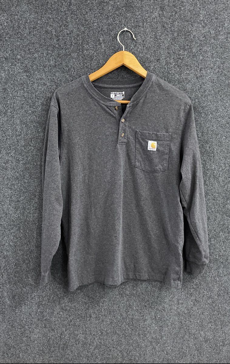 Carhartt K128 Workwear Pocket Henley Long Sleeve T-Shirt Carbon Heather Sz M