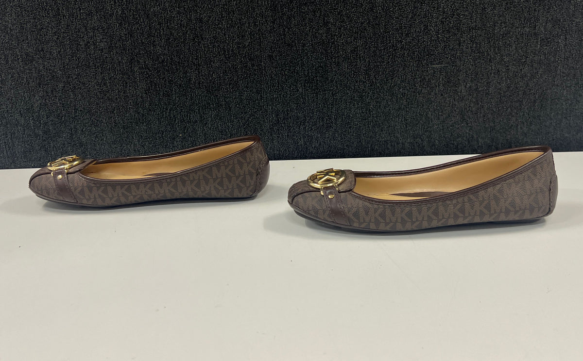 Michael Kors Fulton Moc Brown Monogram Ballet Flats Driving Loafer Size 7.5