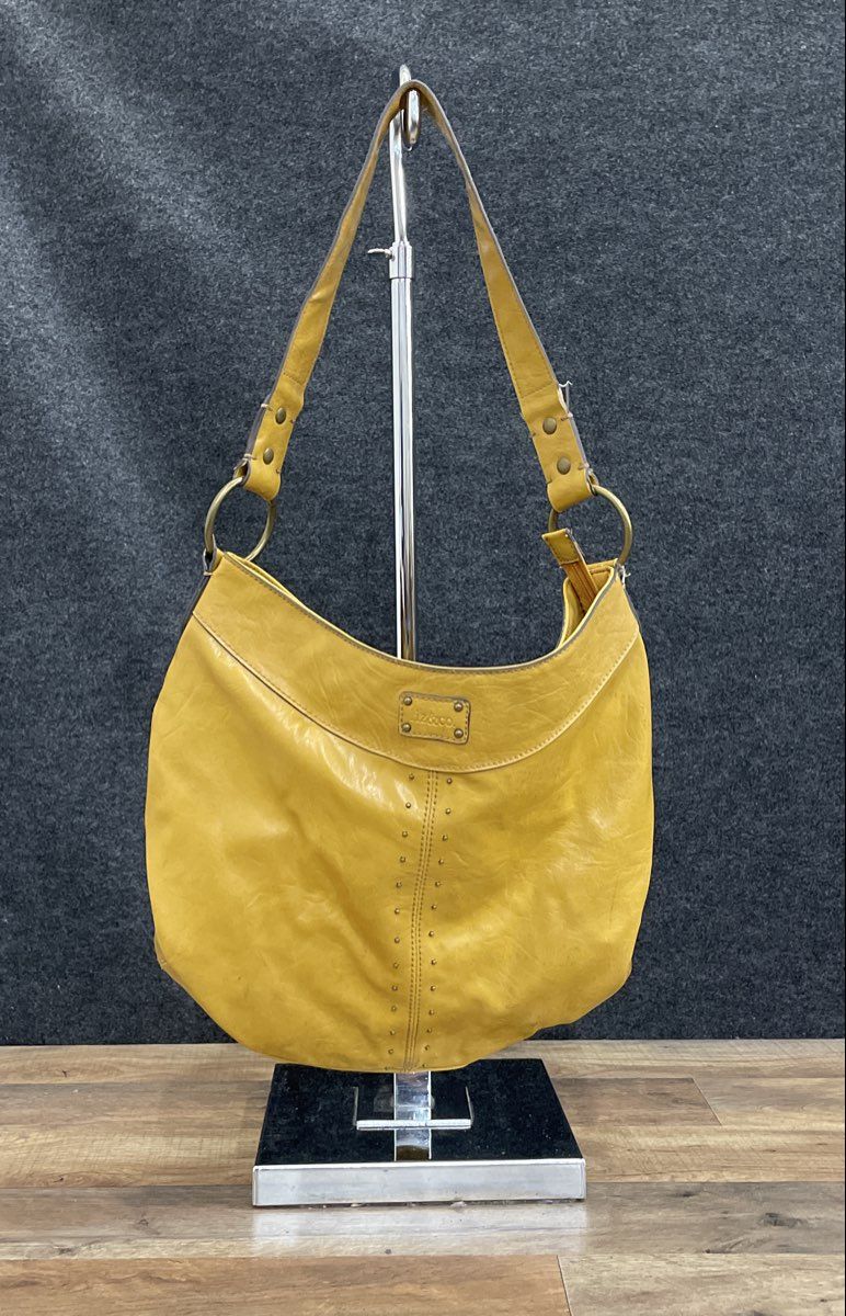 Liz & Co. Yellow Leather Studded Hobo Shoulder Bag Brass Hardware