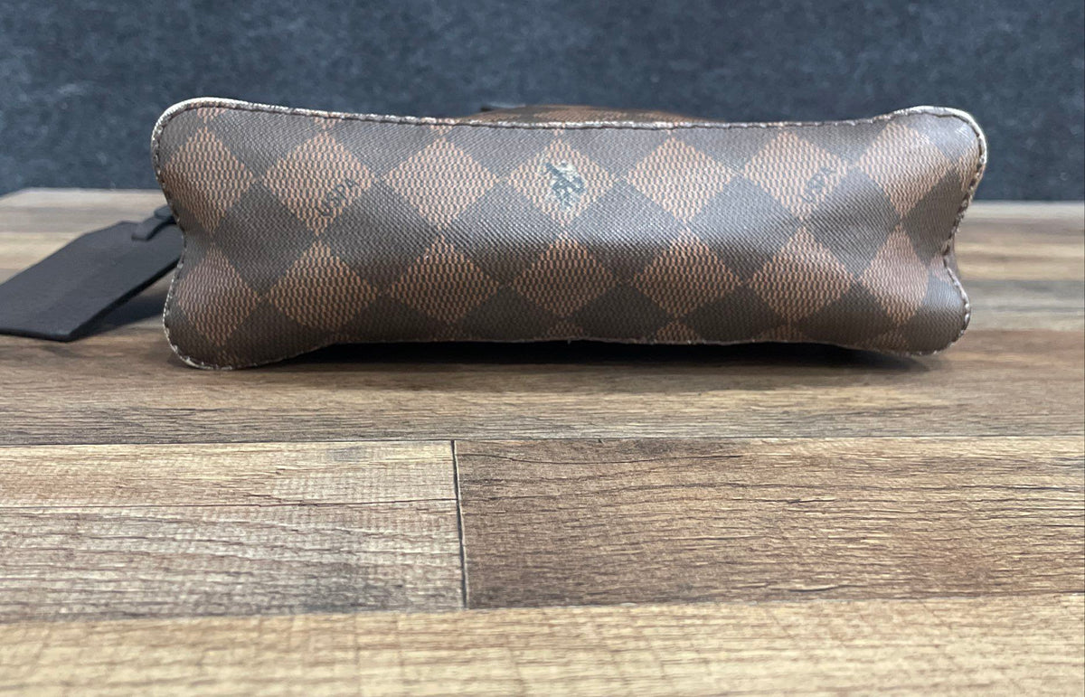 U.S. Polo Assn. Brown Checkered Monogram Crossbody Bag Gold Hardware