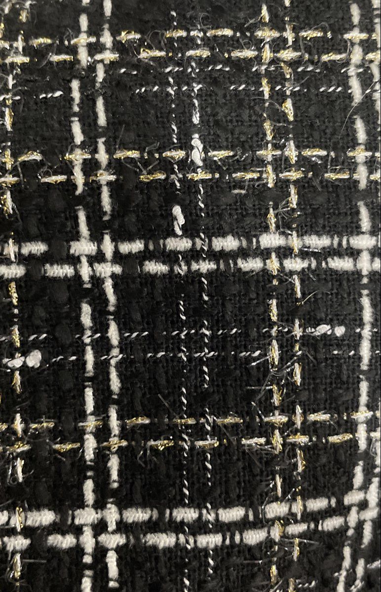 LOFT Women's Black White Plaid Tweed Metallic Gold Textured Mini Skirt Size 14