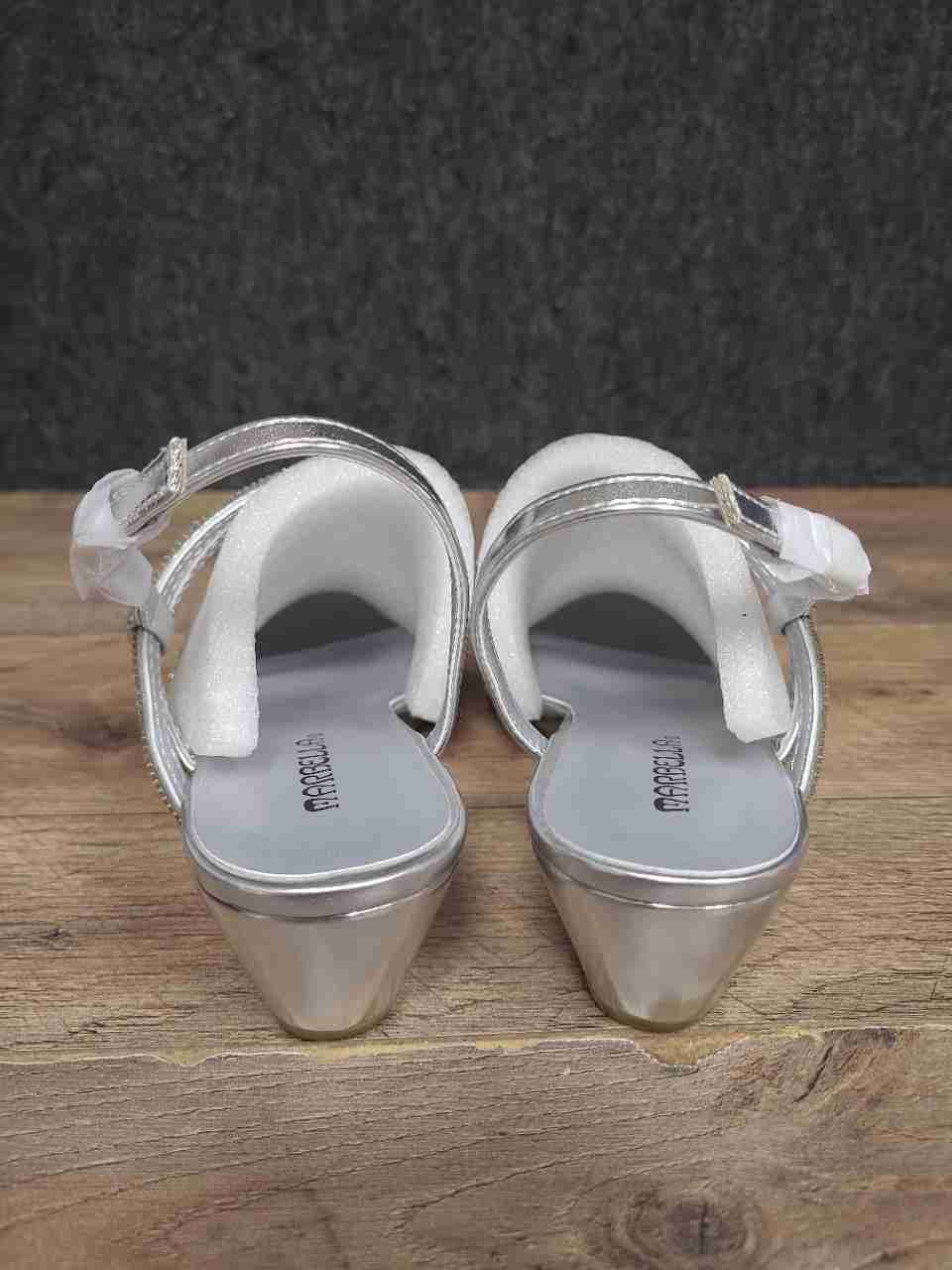 Marabella Adele Silver Rhinestone Strappy Wedge Sandals Women's Size 7W
