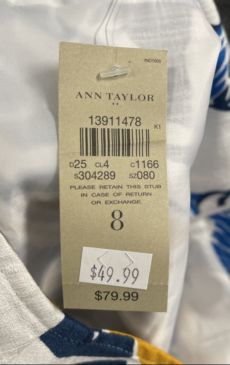 Ann Taylor Women's Blue Yellow Floral Print Textured Cotton Skirt Sz 8 NWT