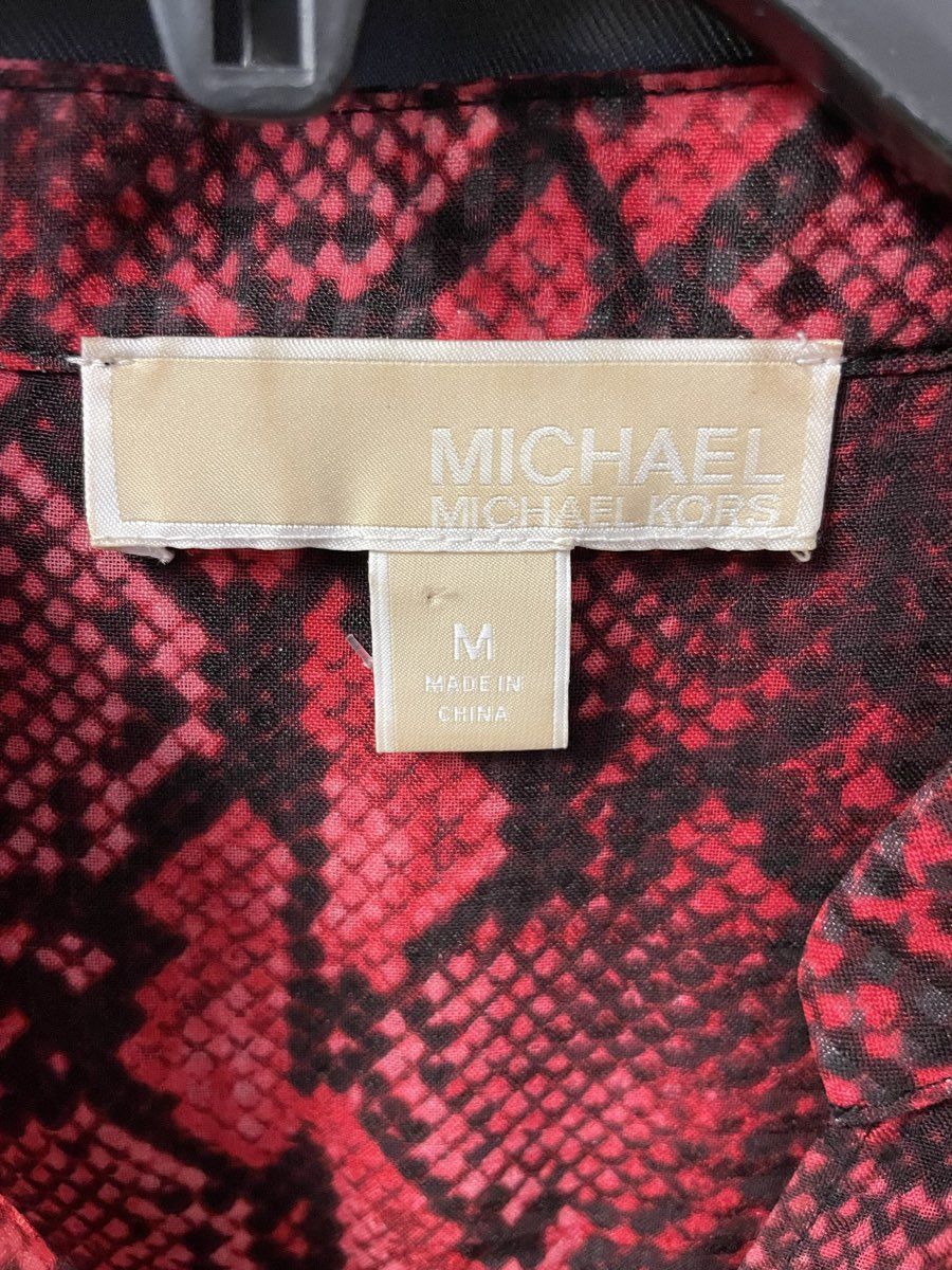 Michael Kors Women's Red Snakeskin Print Long Sleeve Surplice Blouse Size M