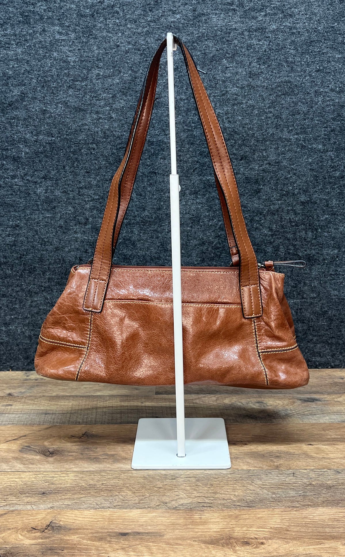 Giani Bernini Brown Leather Shoulder Bag Purse Silver Hardware Card Wallet