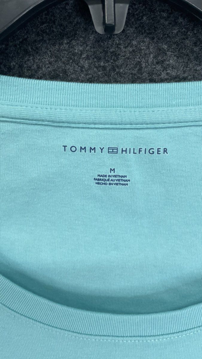 Tommy Hilfiger Women's Long Sleeve Tee Aqua Mint Green Cotton Logo Sz M NWT