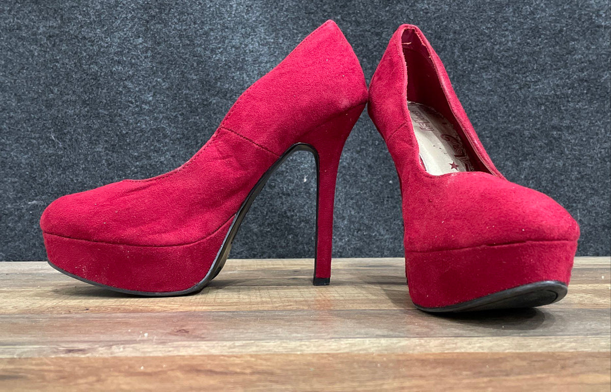 Brash Red Faux Suede Platform High Heel Pumps Women's Size 8
