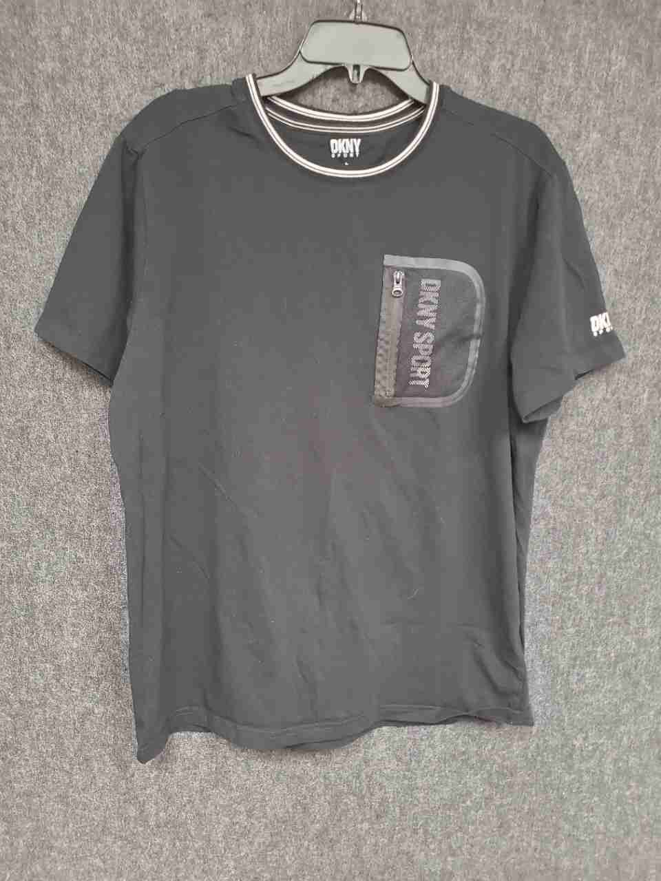 DKNY Sport Men's Black Zipper Mesh Pocket Cotton Blend T-Shirt Size L