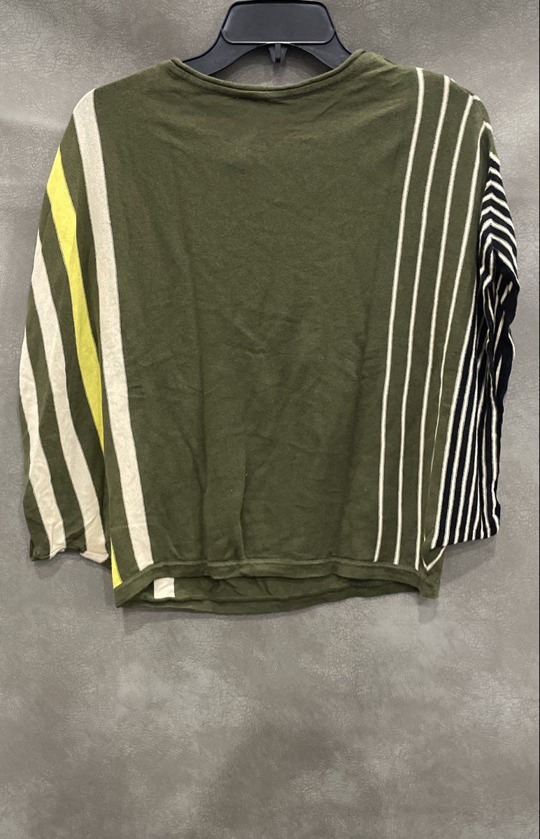 NY Collection Women's Olive Green Striped Dolman Sleeve Cotton Blend Top Sz S