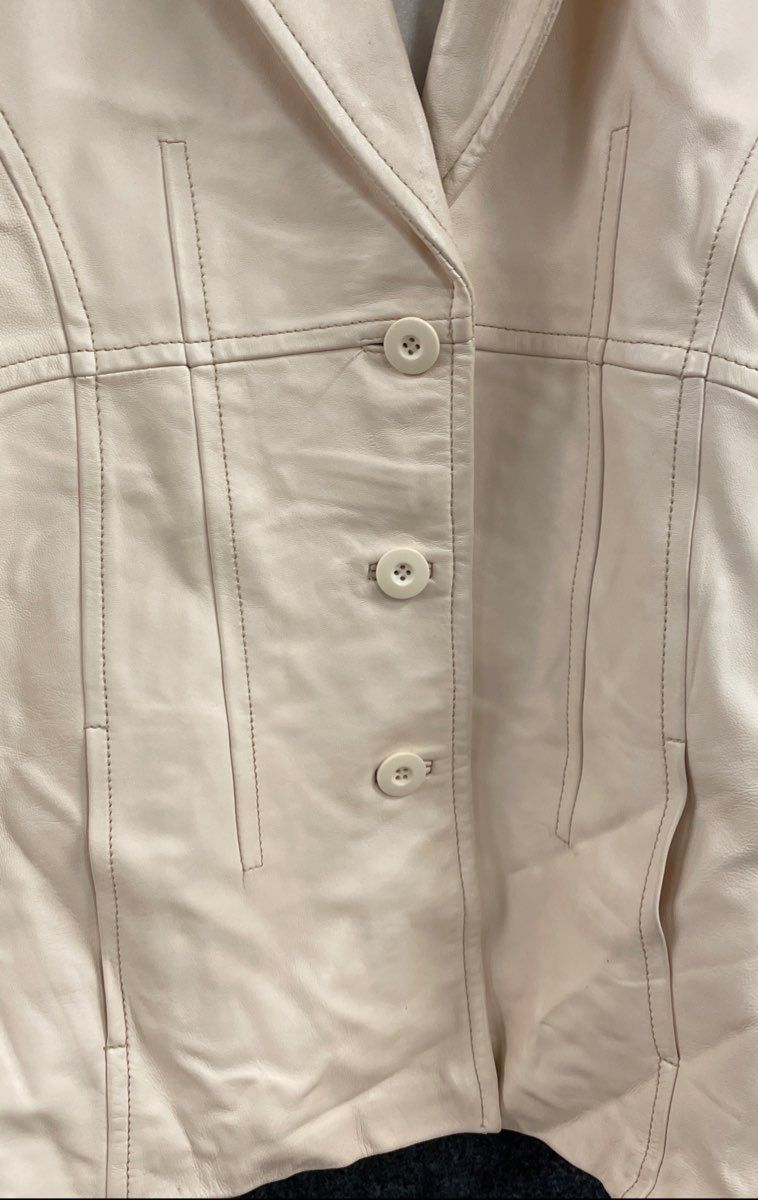 Wilsons Leather Pelle Studio Women's Cream Blazer Jacket Vintage Y2K Sz M